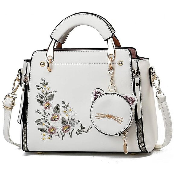 Fashion Purses and Handbags for Women White Flower